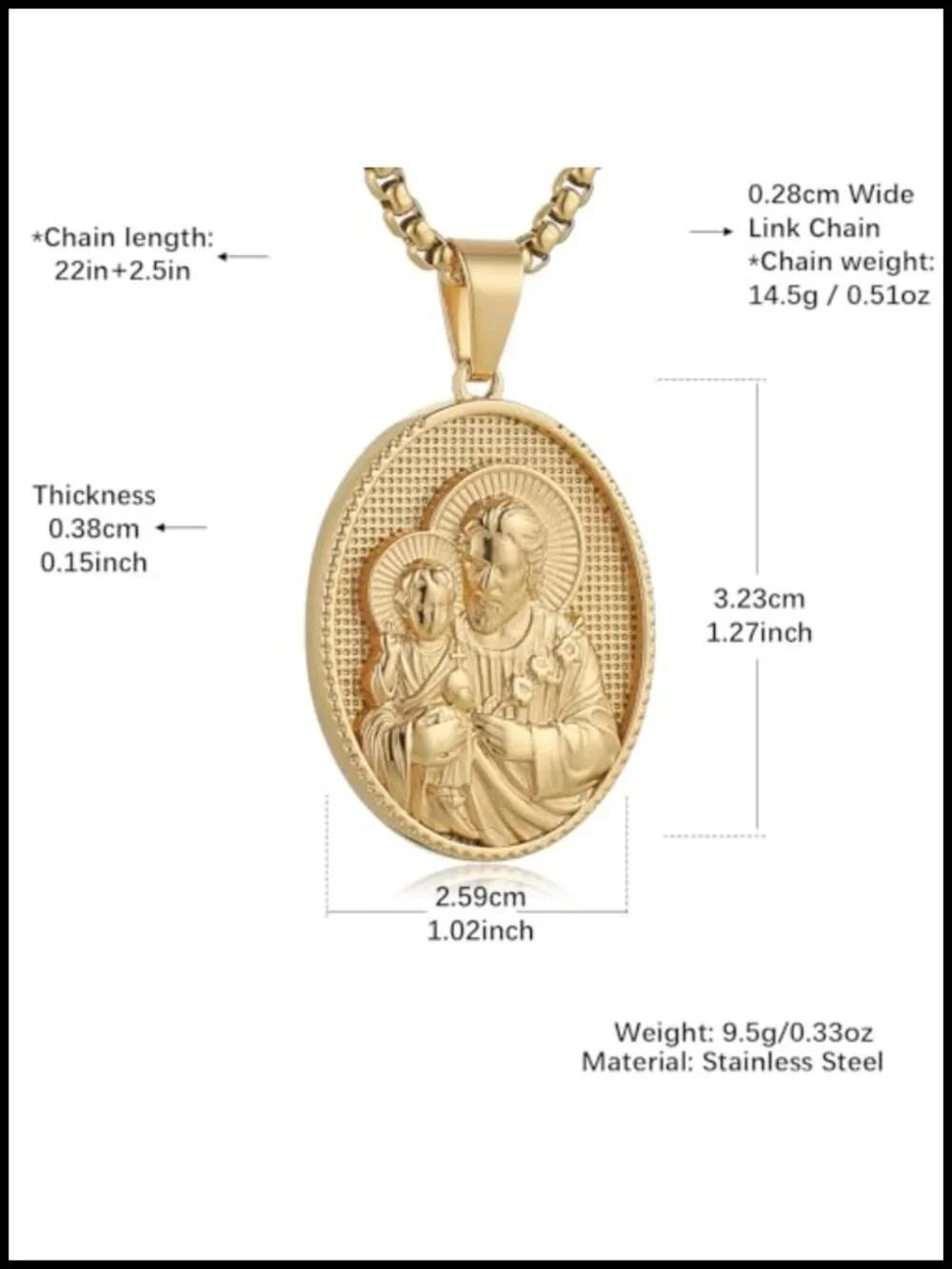 St Joseph Medal Pendant Necklace Stainless Steel Religious Jewelry Gift